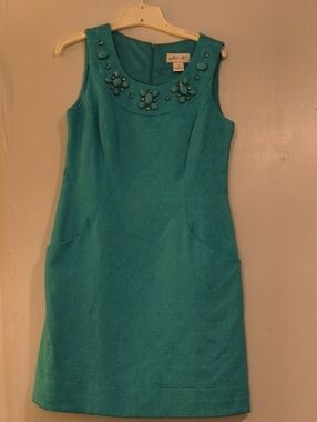 Jessica Teal Embellished Sleeveless Midi Dress
